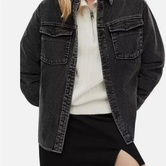 New With Tags ALLSAINTS Women’s Phoebe Cotton Corduroy Shirt In Washed Black - Picture 1 of 10